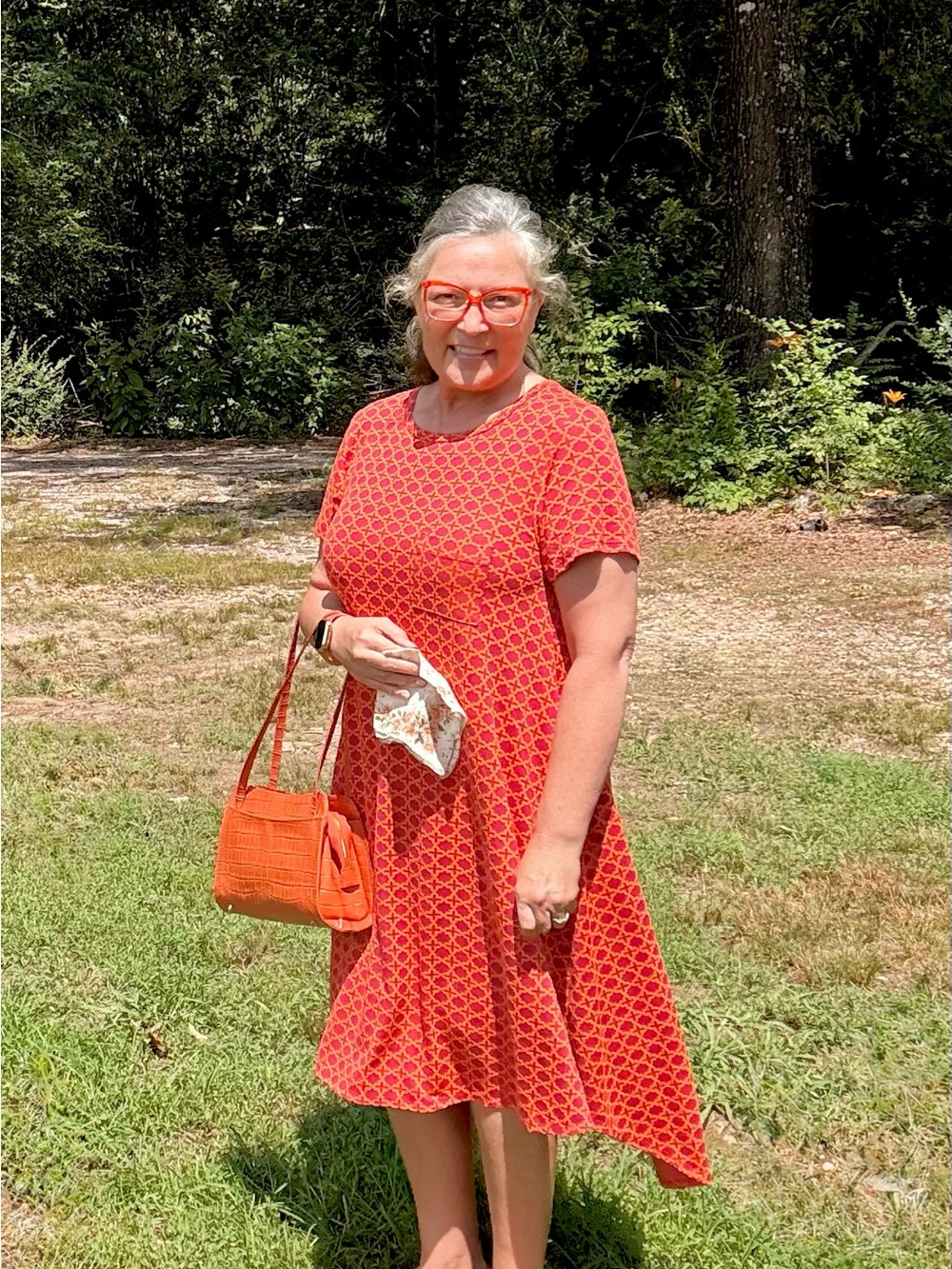LuLaRoe Orange Geometric Midi Dress